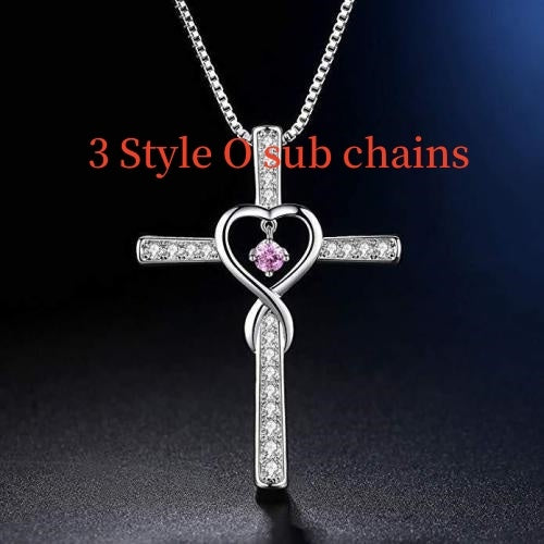 Collar LuxuryGlow "Amor infinito, Dios confiamos" - Colgante de cristal con cruz cristiana y piedra natal para mujer