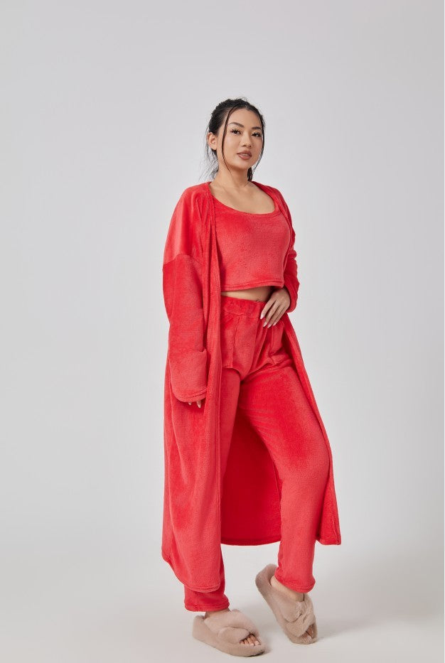 Cozy Pajama Set, 3 Piece Lounge Set, Cute Loungewear, Warm Suit Sets, Matching Set, Lounge Set, 3 Piece Pant Sets, Women Winter Dress - LUXURY GLOW