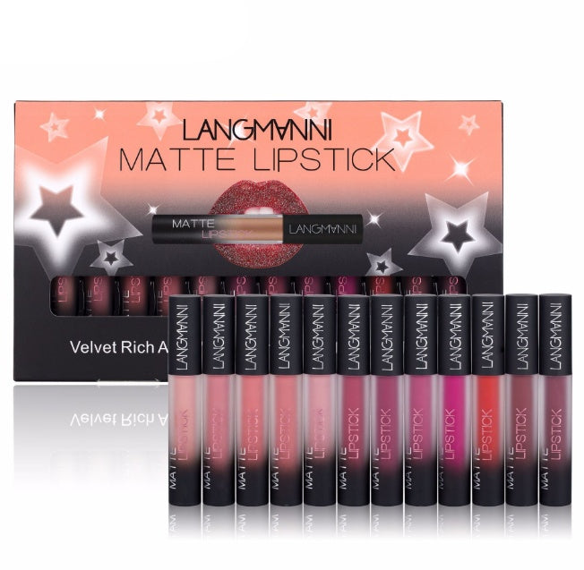 Set de labiales LANGMANNI Velvet Matte Waterproof: 12 tonos de larga duración