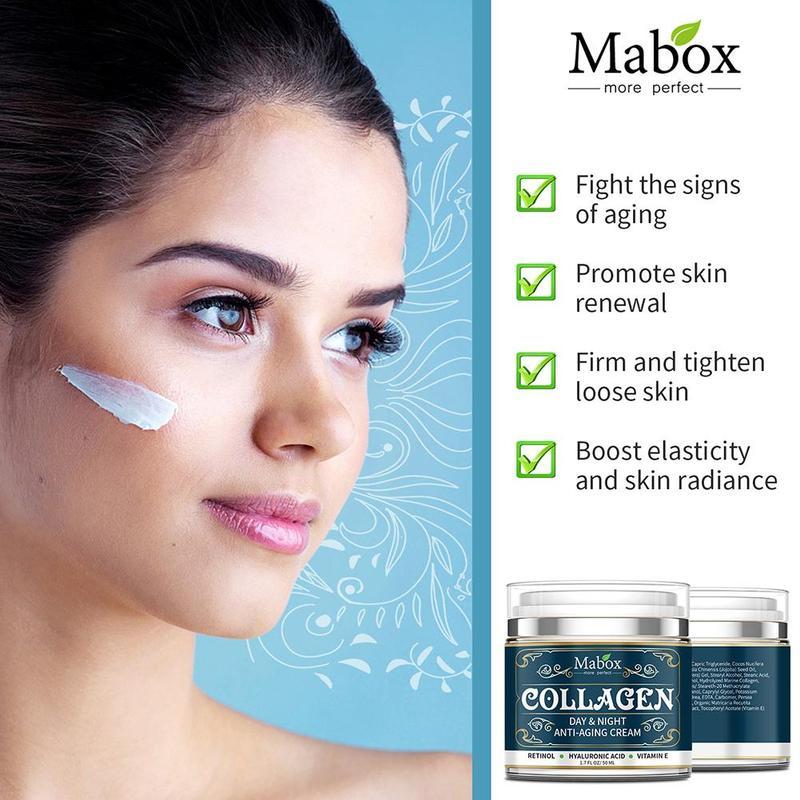 Crema hidratante antiedad con colágeno Mabox: cuidado facial y de cuello de día y de noche