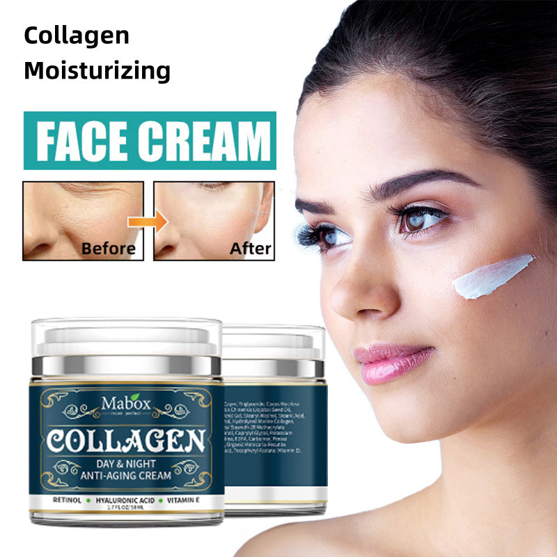 Crema hidratante antiedad con colágeno Mabox: cuidado facial y de cuello de día y de noche