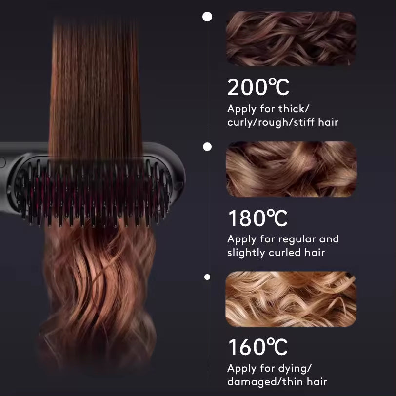 Cepillo alisador de pelo inalámbrico 2 en 1 LuxuryGlow: peine portátil con calefacción USB