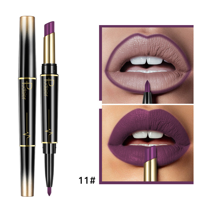 Lápiz labial y delineador de labios de doble punta Pudaier: mate, antiadherente y diseño giratorio