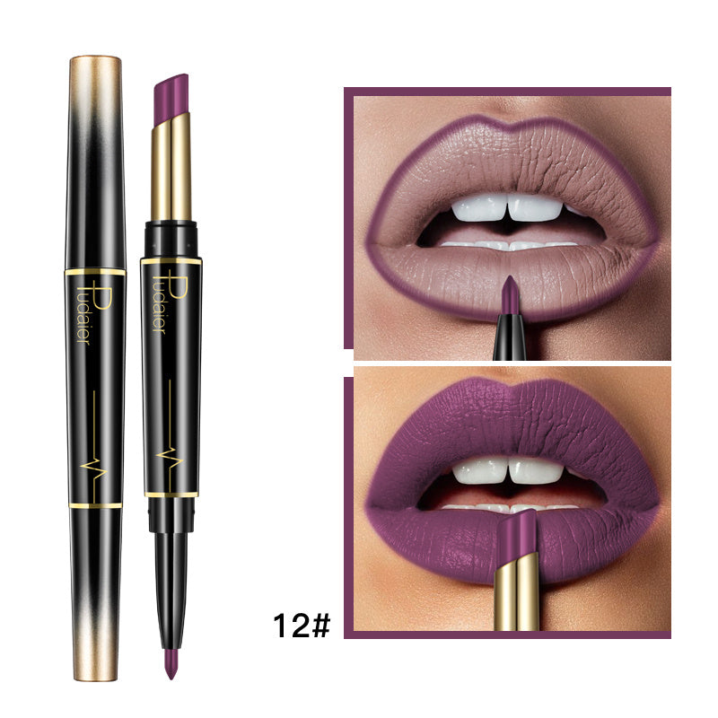 Lápiz labial y delineador de labios de doble punta Pudaier: mate, antiadherente y diseño giratorio