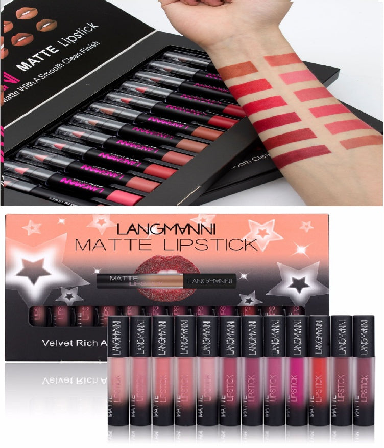 Set de labiales LANGMANNI Velvet Matte Waterproof: 12 tonos de larga duración