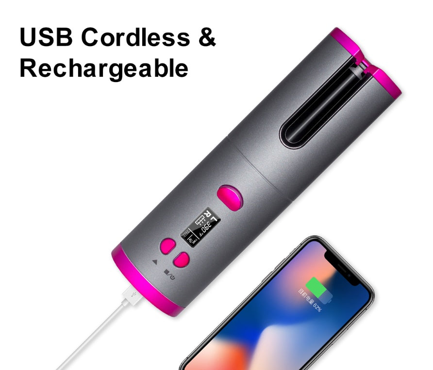 مكواة تجعيد الشعر الذكية القابلة لإعادة الشحن عبر USB من LuxuryGlow - 6 درجات حرارة