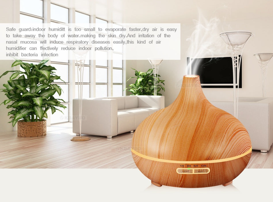 موزع روائح عطرية بالموجات فوق الصوتية من LuxuryGlow Wood Grain مع جهاز تحكم عن بعد - مرطب 550 مل
