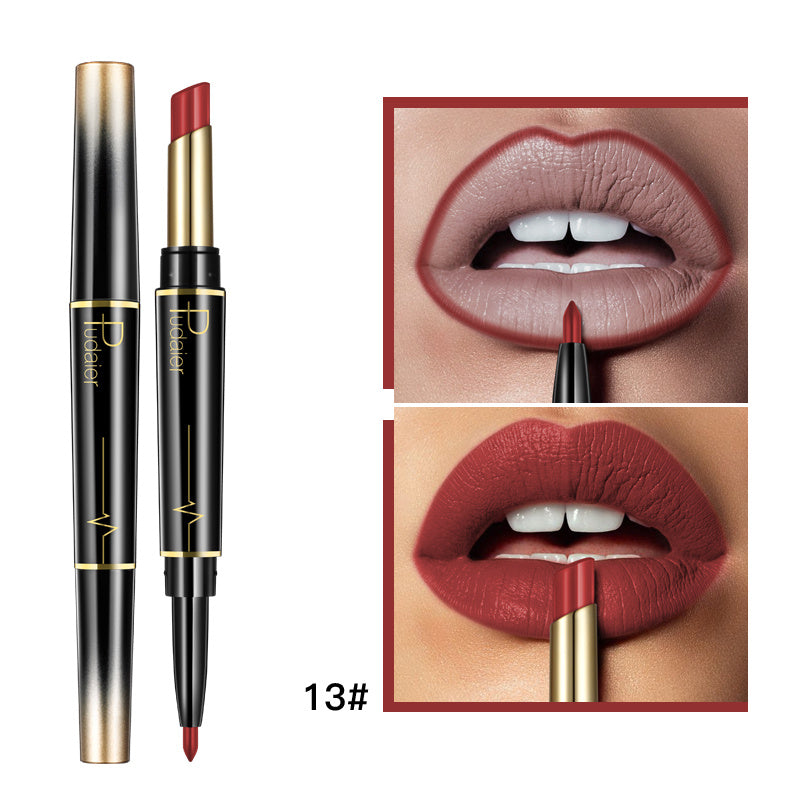 Lápiz labial y delineador de labios de doble punta Pudaier: mate, antiadherente y diseño giratorio