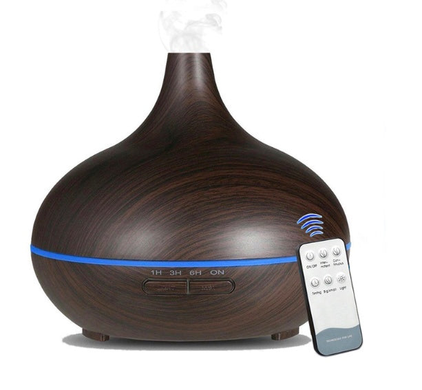 موزع روائح عطرية بالموجات فوق الصوتية من LuxuryGlow Wood Grain مع جهاز تحكم عن بعد - مرطب 550 مل