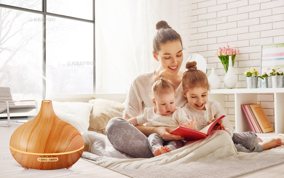 موزع روائح عطرية بالموجات فوق الصوتية من LuxuryGlow Wood Grain مع جهاز تحكم عن بعد - مرطب 550 مل