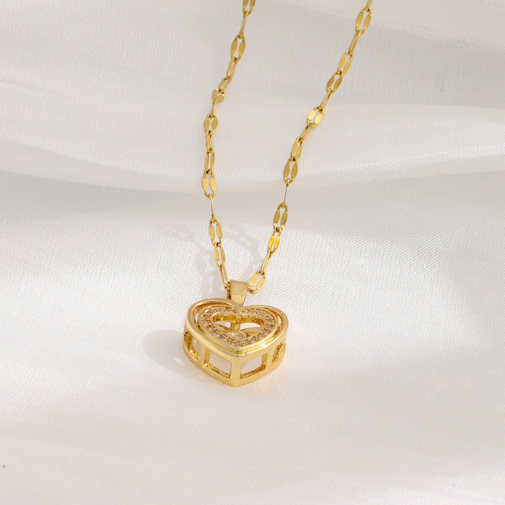 Double-layer Love Necklace With Rhinestones Titanium Steel Pendant Fashion Jewelry Woman Valentines Day Gift - LUXURY GLOW