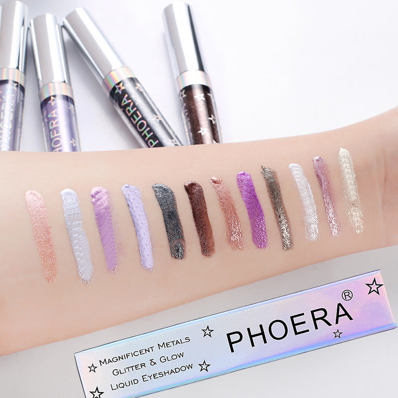 Sombra de ojos líquida con brillo y brillo PHOERA – Brillo metálico 3D, 12 colores