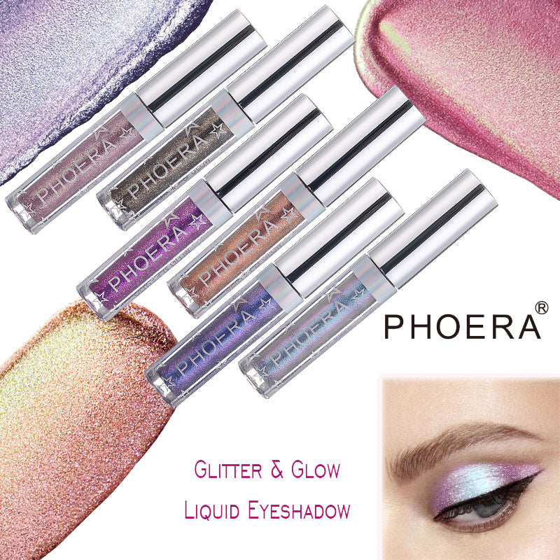 Sombra de ojos líquida con brillo y brillo PHOERA – Brillo metálico 3D, 12 colores