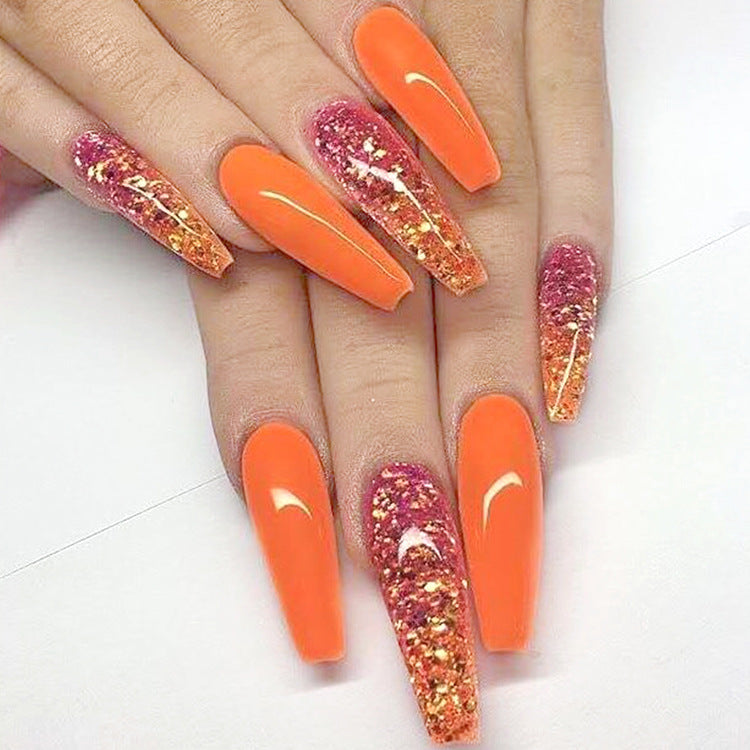 24 uñas postizas largas LuxuryGlow para ballet: diseño de gotas de agua brillantes, planas y puntiagudas.