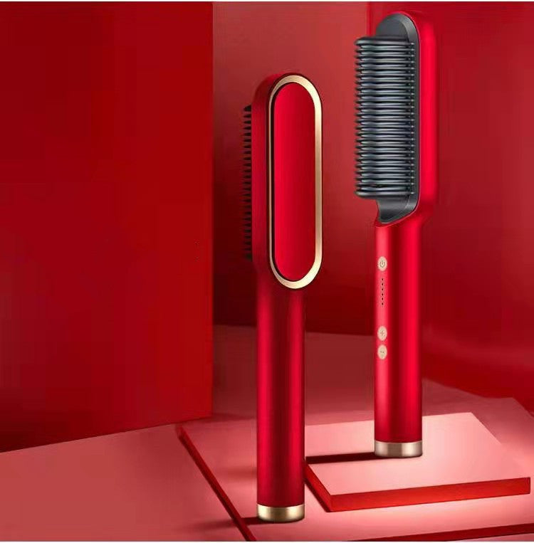 LuxuryGlow 2-in-1 Hair Straightener & Hot Comb – Negative Ion Curling Brush
