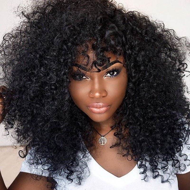 LuxuryGlow Short Curly Wig for Women – African-Inspired Fluffy Bob with Bangs