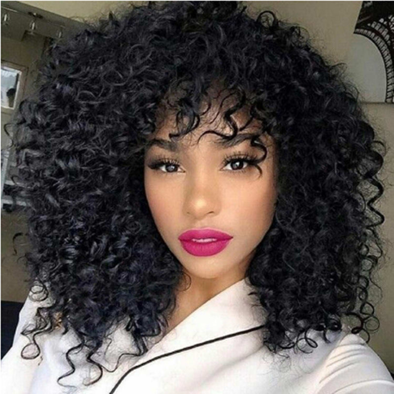 LuxuryGlow Short Curly Wig for Women – African-Inspired Fluffy Bob with Bangs