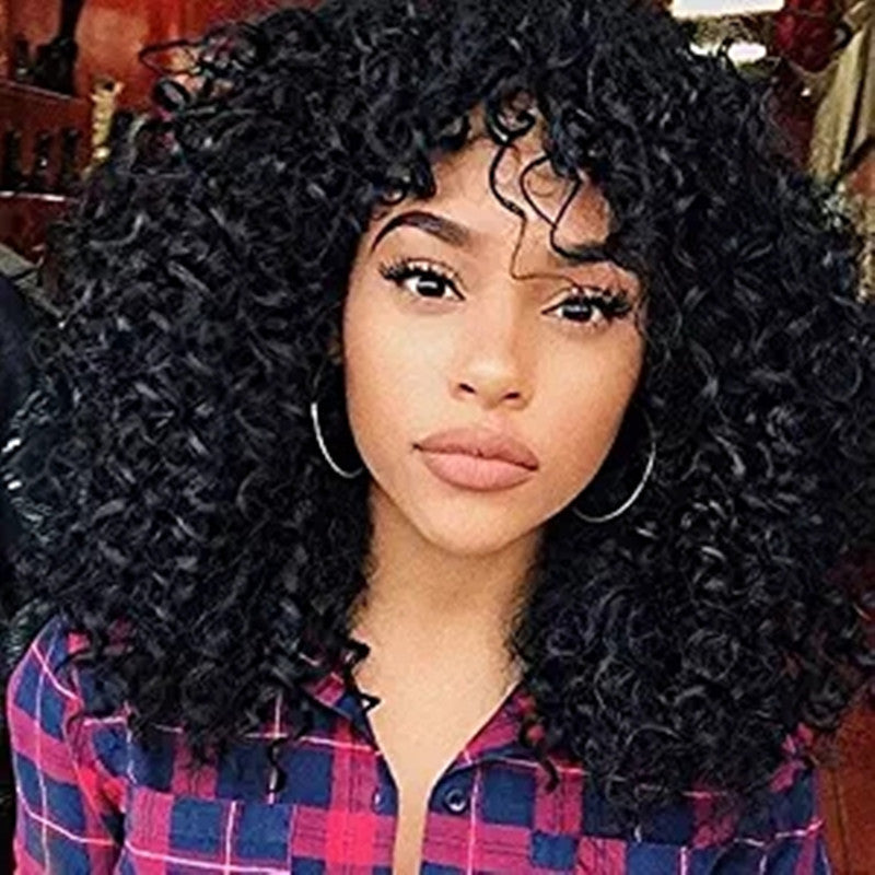 LuxuryGlow Short Curly Wig for Women – African-Inspired Fluffy Bob with Bangs