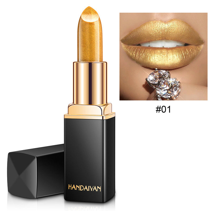 Lápiz labial metálico que cambia de color HANDAIYAN – Brillo perlado dorado