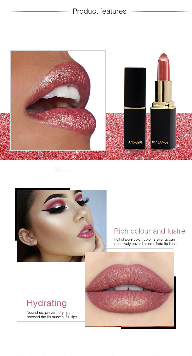 Lápiz labial metálico que cambia de color HANDAIYAN – Brillo perlado dorado