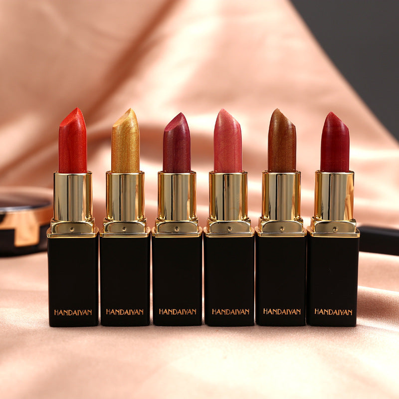 Lápiz labial metálico que cambia de color HANDAIYAN – Brillo perlado dorado