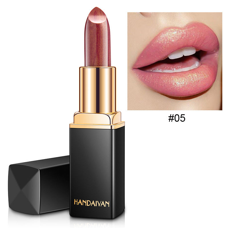 Lápiz labial metálico que cambia de color HANDAIYAN – Brillo perlado dorado
