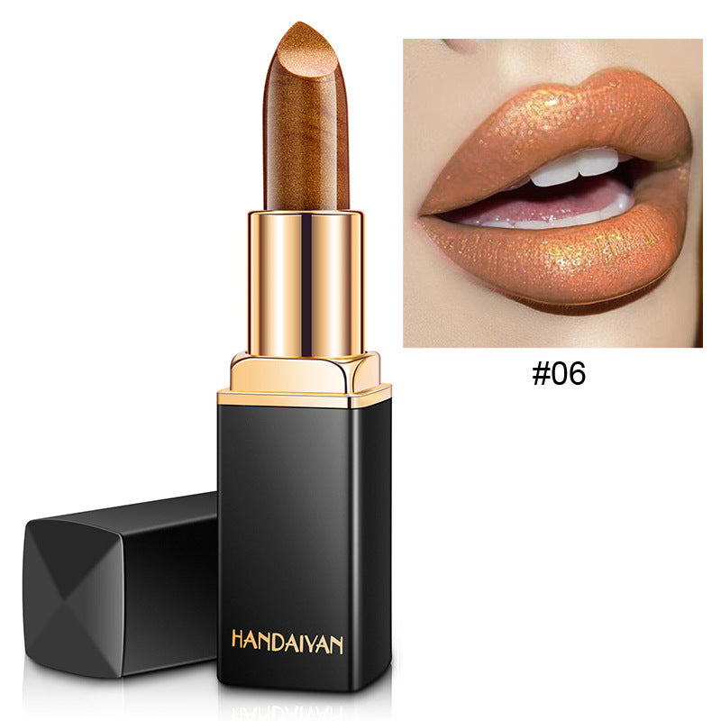 Lápiz labial metálico que cambia de color HANDAIYAN – Brillo perlado dorado