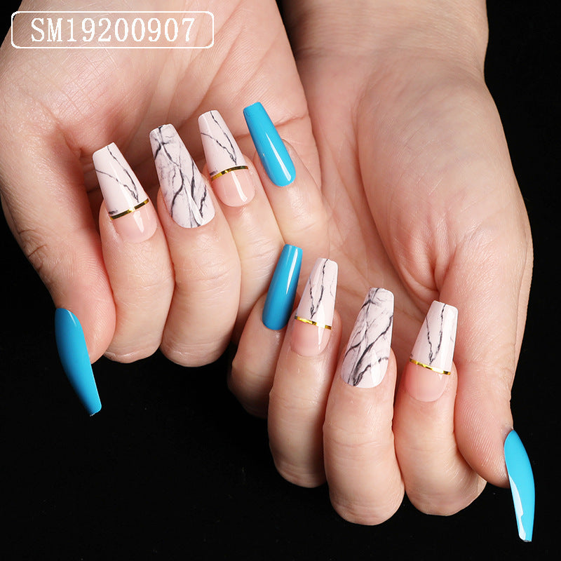 Uñas postizas SMNAIL Ballet Coffin Marble – Set de 24 uñas postizas a presión