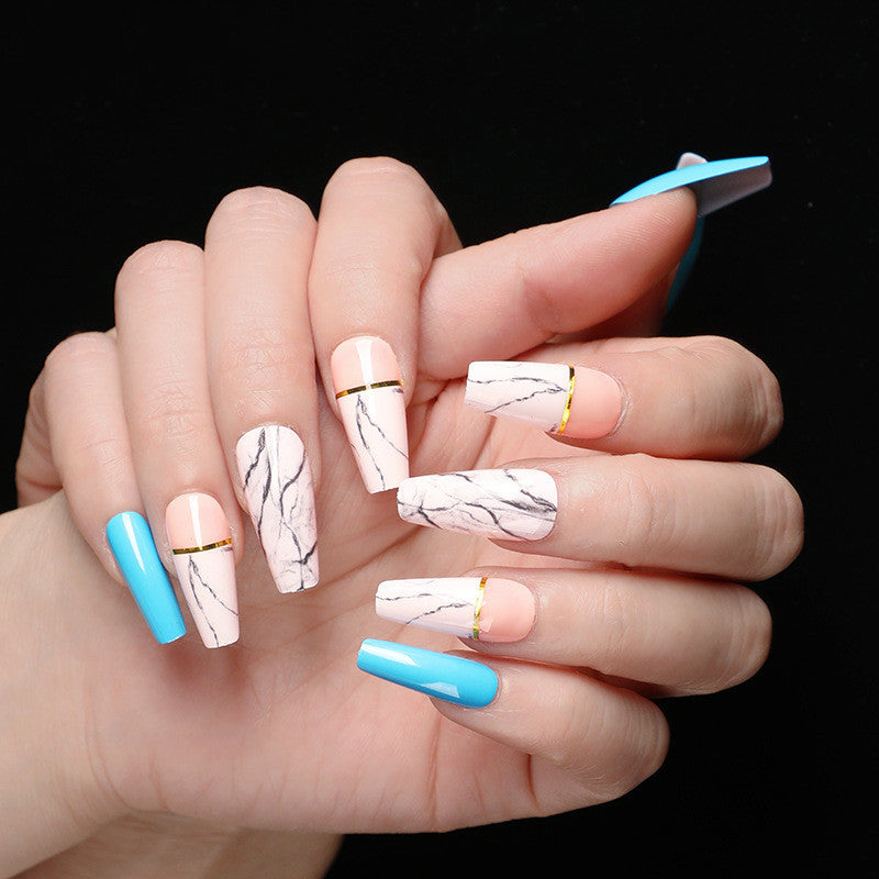 Uñas postizas SMNAIL Ballet Coffin Marble – Set de 24 uñas postizas a presión