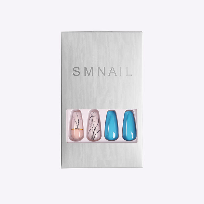Uñas postizas SMNAIL Ballet Coffin Marble – Set de 24 uñas postizas a presión
