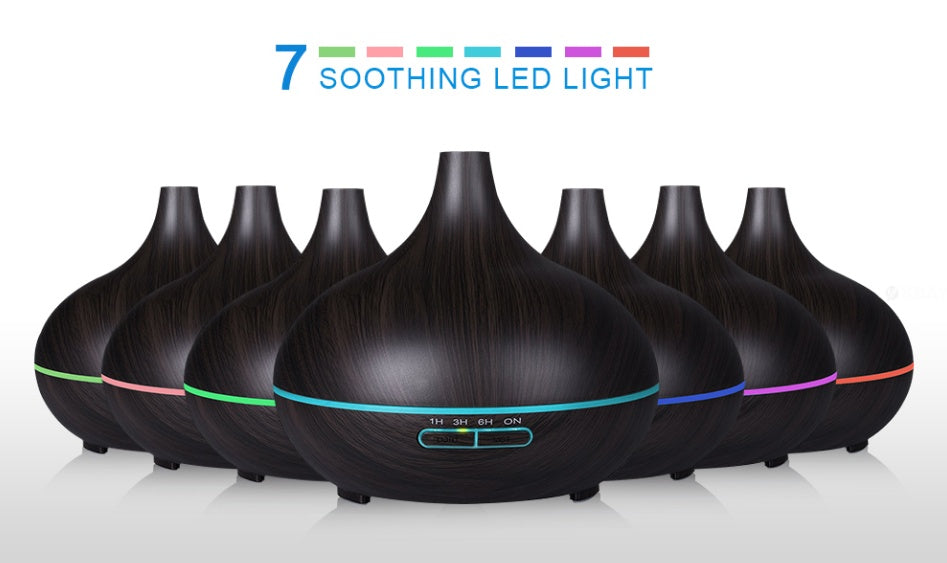 موزع روائح عطرية بالموجات فوق الصوتية من LuxuryGlow Wood Grain مع جهاز تحكم عن بعد - مرطب 550 مل