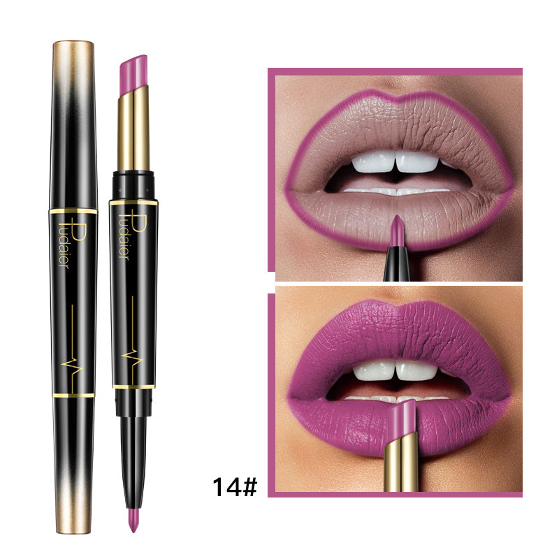 Lápiz labial y delineador de labios de doble punta Pudaier: mate, antiadherente y diseño giratorio