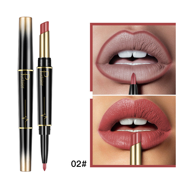 Lápiz labial y delineador de labios de doble punta Pudaier: mate, antiadherente y diseño giratorio