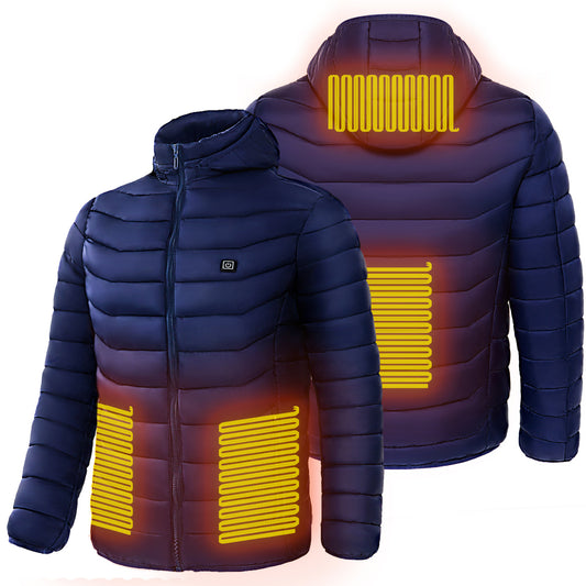 Men Heated Puffer Jacket Electric Heating Coat Insulated Hood Windbreaker 9Heat Zones - LUXURY GLOW