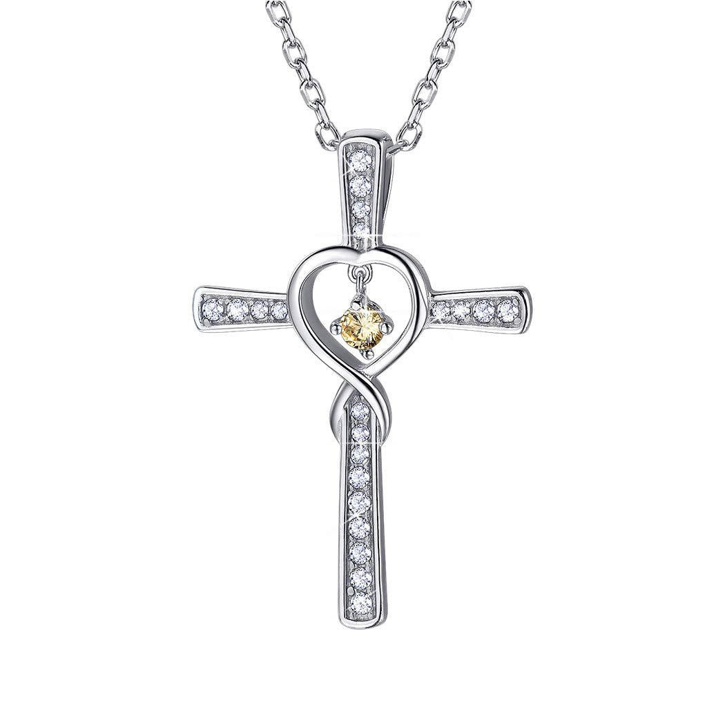 Collar LuxuryGlow "Amor infinito, Dios confiamos" - Colgante de cristal con cruz cristiana y piedra natal para mujer