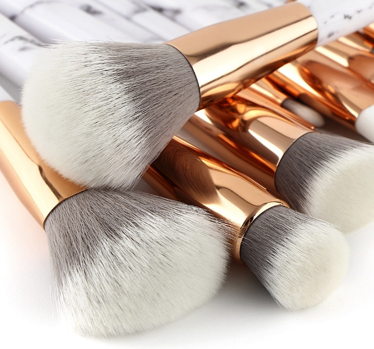 LuxuryGlow 11-Piece Marble Makeup Brush Set – Foundation, Eyeshadow, Contour & More