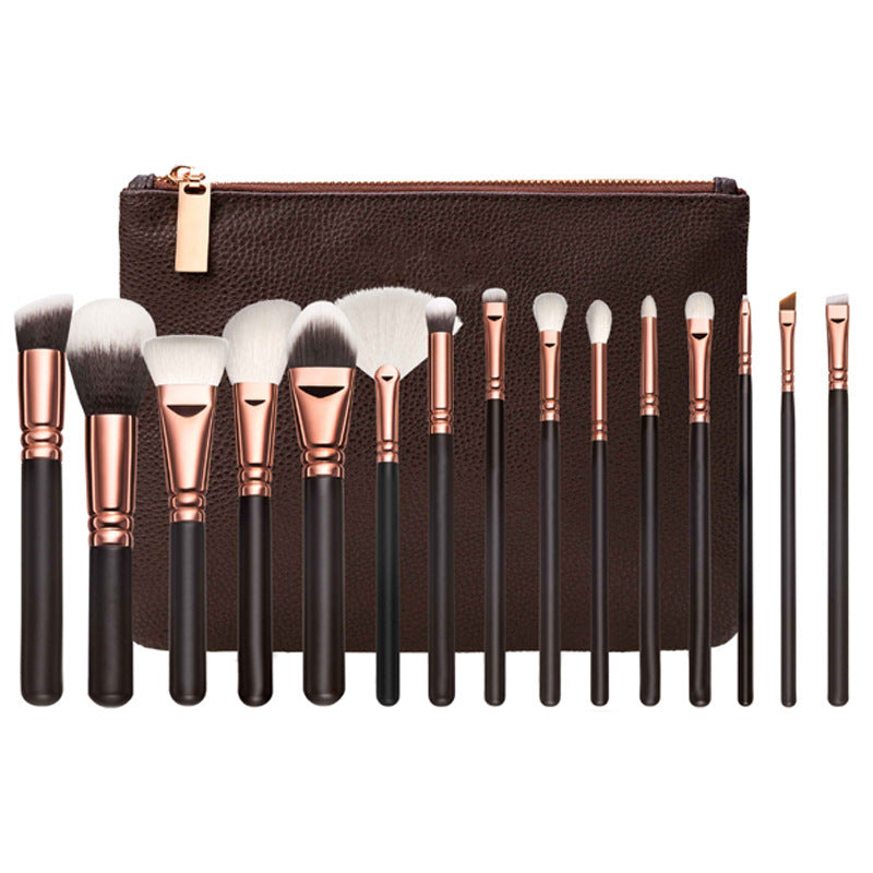 LuxuryGlow 15-Piece Rose Gold Makeup Brush Set with Storage Bag – Soft & Multi-Functional