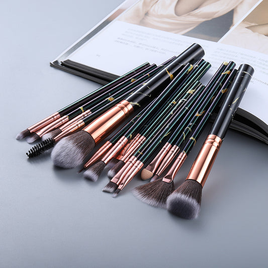 LuxuryGlow 15-Piece Marbled Makeup Brush Set – Professional Cosmetic Brushes with Case
