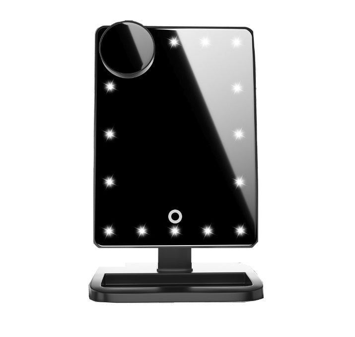 مرآة مكياج LED تعمل باللمس من LuxuryGlow مع مكبر صوت بلوتوث ومكبر 10x