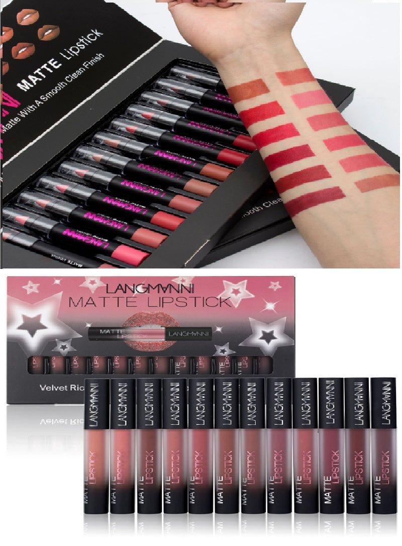 Set de labiales LANGMANNI Velvet Matte Waterproof: 12 tonos de larga duración