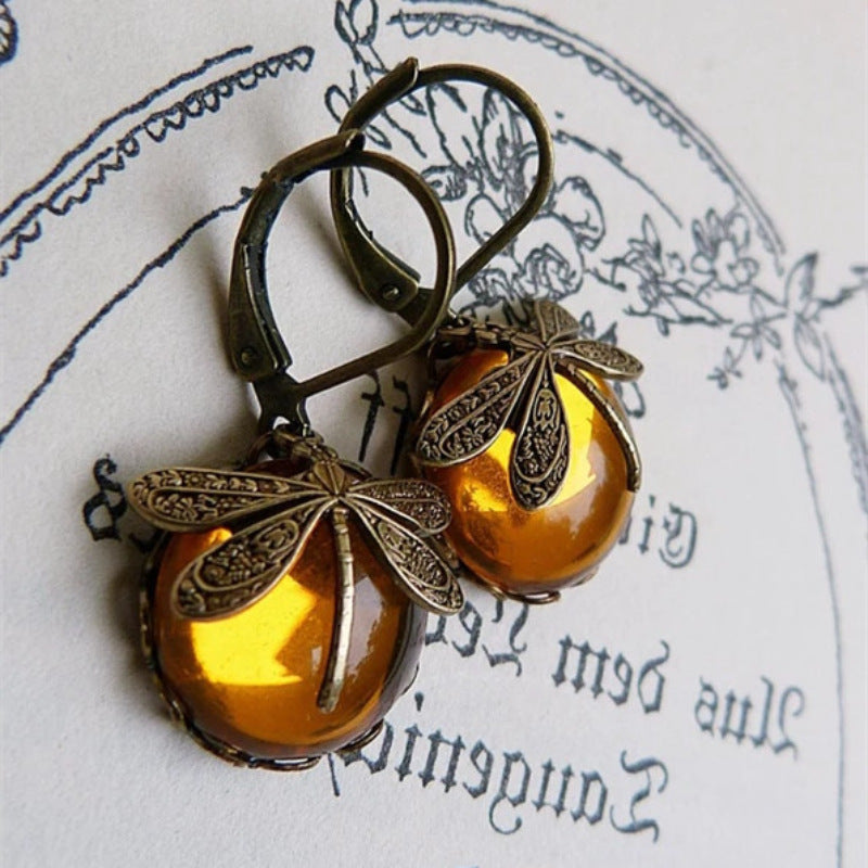 Pendientes colgantes de libélula vintage LuxuryGlow: joyería bohemia de chakras con piedra lunar para mujer