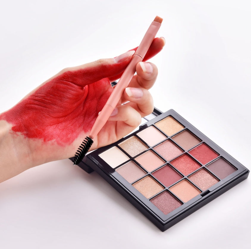 Juego de 10 brochas de maquillaje premium LuxuryGlow: mango de madera y diseño de doble punta