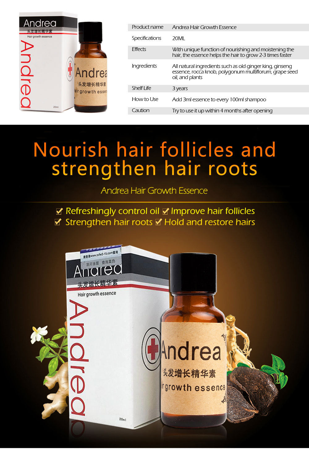 Andrea Hair Growth Serum – Anti-Hair Loss & Thickening Oil Treatment (20ml)