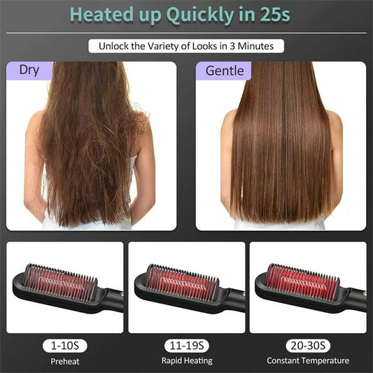 LuxuryGlow 2-in-1 Hair Straightener & Hot Comb – Negative Ion Curling Brush