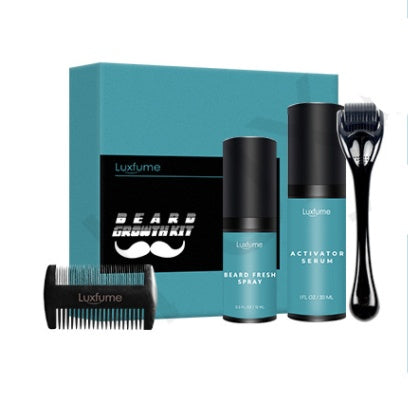 LuxuryGlow Beard Growth Kit for Men – Microneedle Roller & Serum Set for Thicker Beard