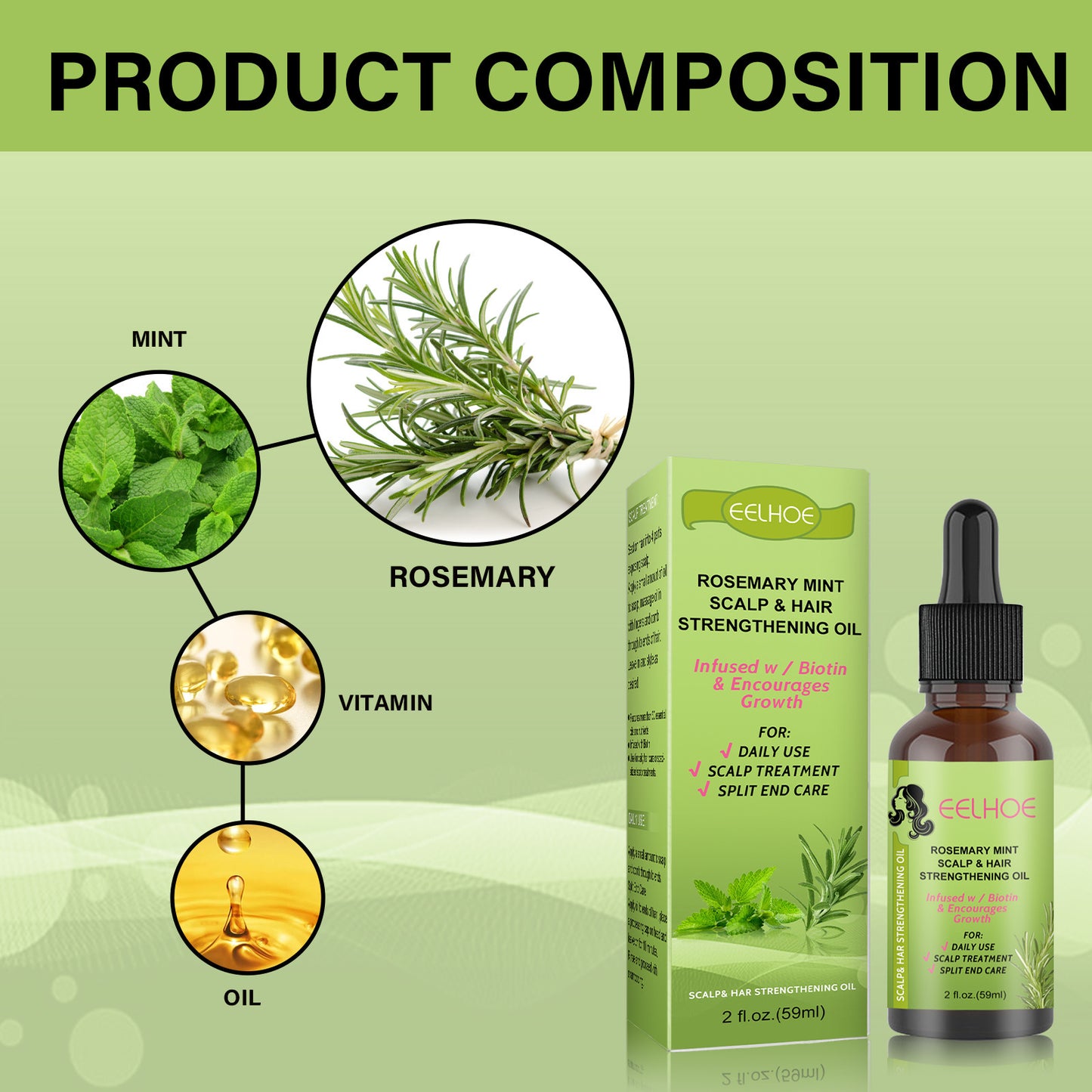 EELHOE Rosemary Mint Hair Growth Oil – Scalp Massage & Hair Repair Serum