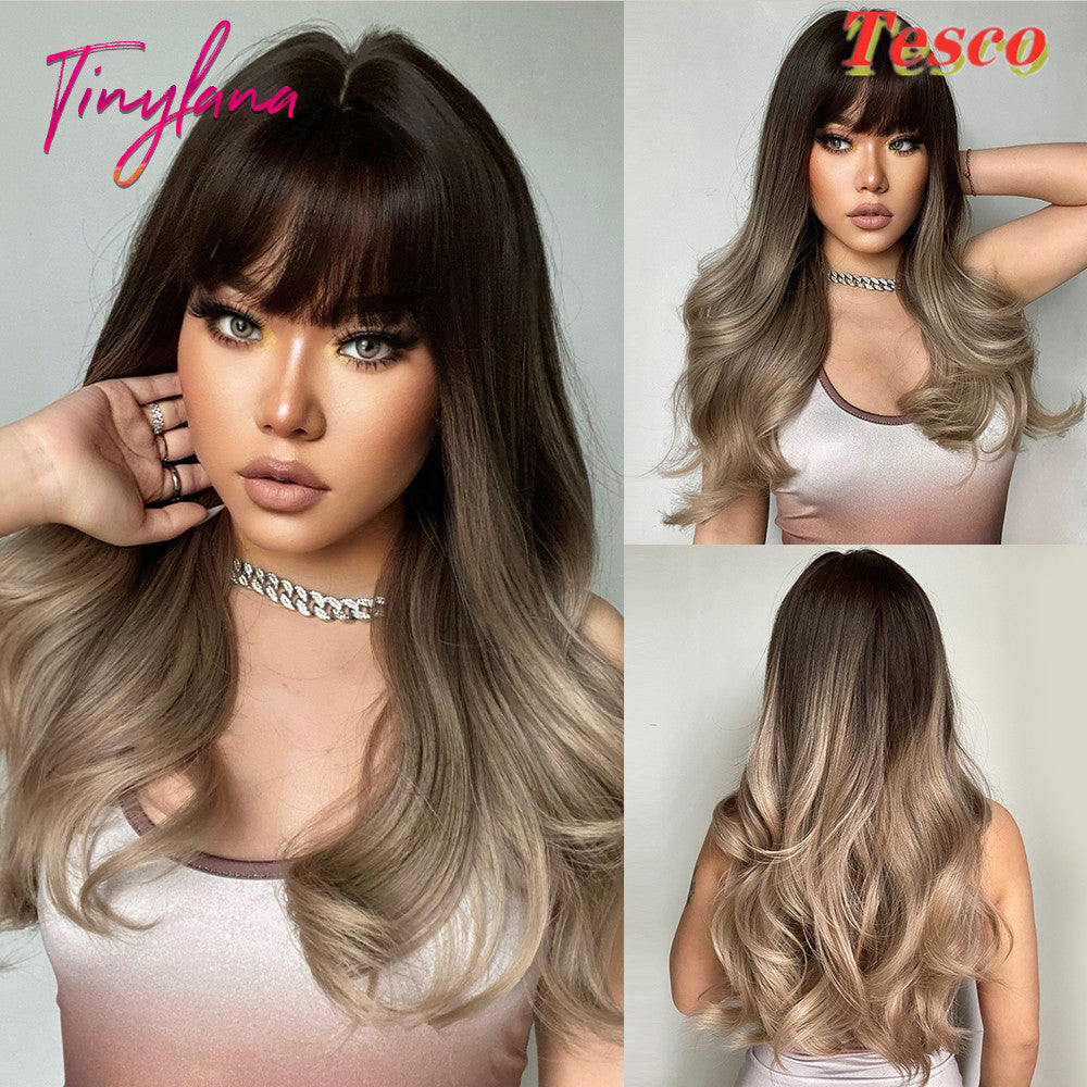 باروكة شعر مستعار طويل مموج من LuxuryGlow للنساء - شعر صناعي مقاوم للحرارة مع غرة جانبية