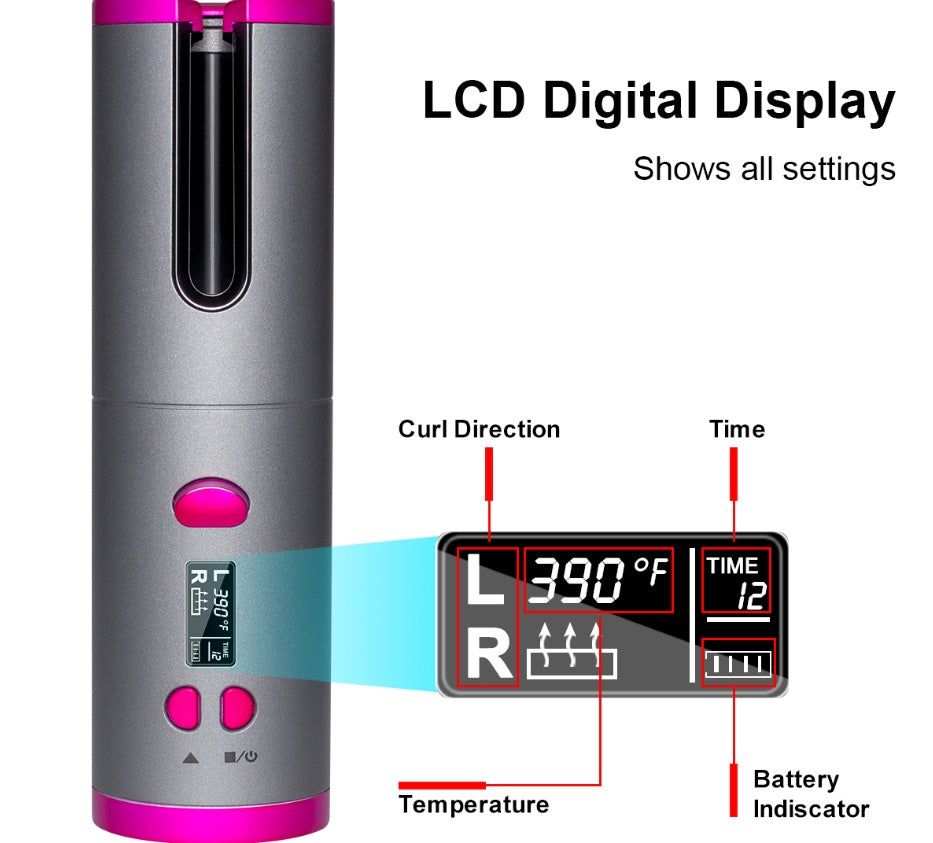 مكواة تجعيد الشعر الذكية القابلة لإعادة الشحن عبر USB من LuxuryGlow - 6 درجات حرارة
