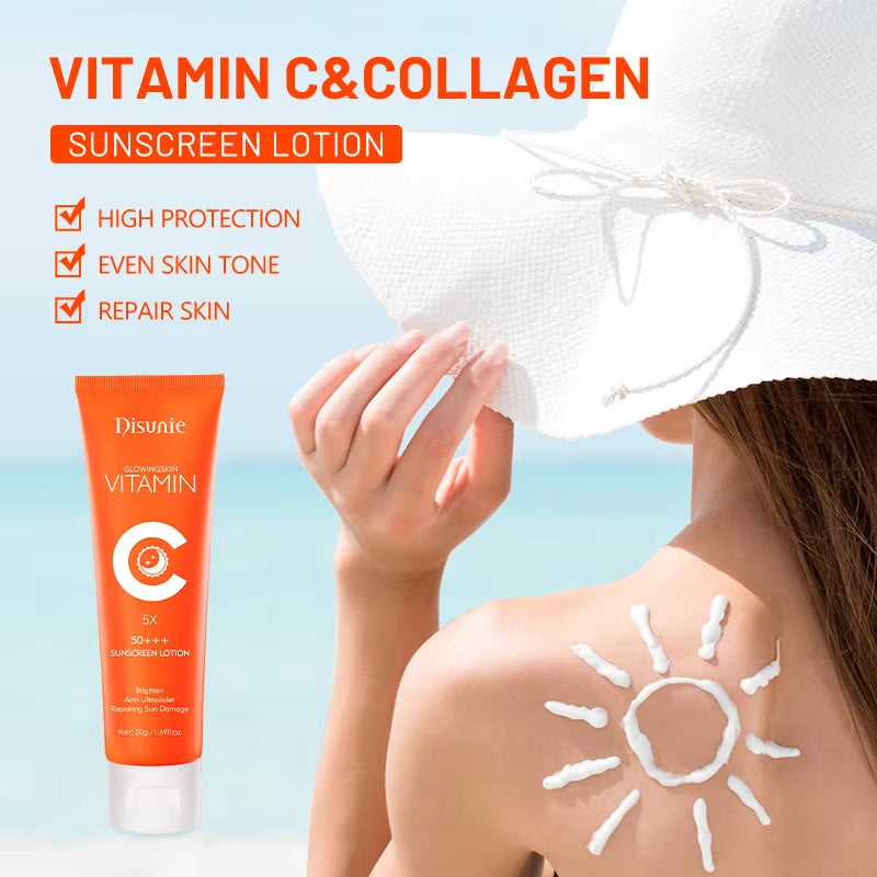 Protector solar Disunie FPS 50 con vitamina C: hidratante iluminador con colágeno para pieles oscuras