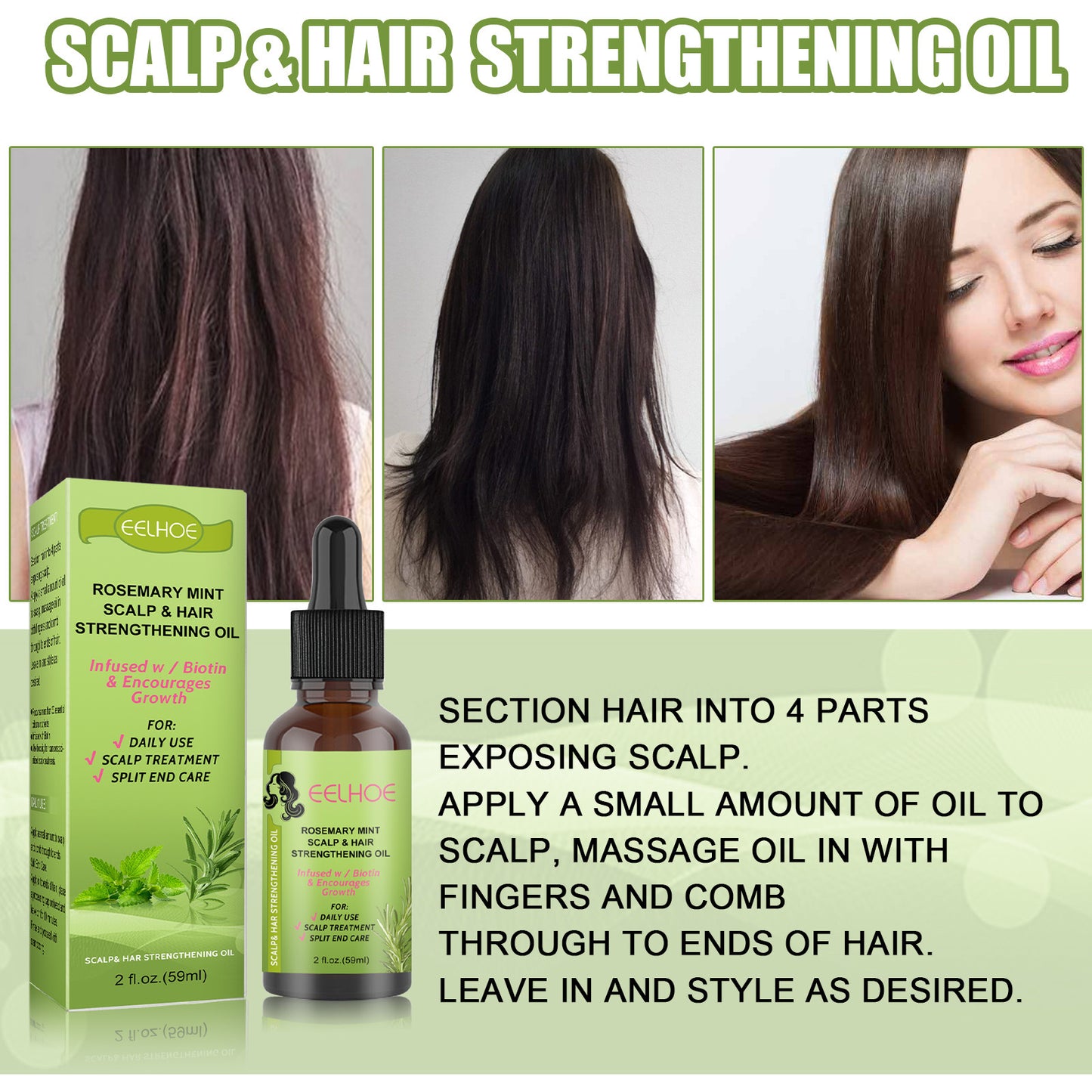 EELHOE Rosemary Mint Hair Growth Oil – Scalp Massage & Hair Repair Serum